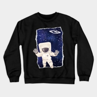 Floating astronaut Ufo alien abduction funny cute spaceship moon mars cosmic space Crewneck Sweatshirt